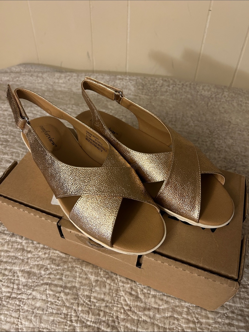 Comfortview Metallic Copper Crisscross Slingback Sandals